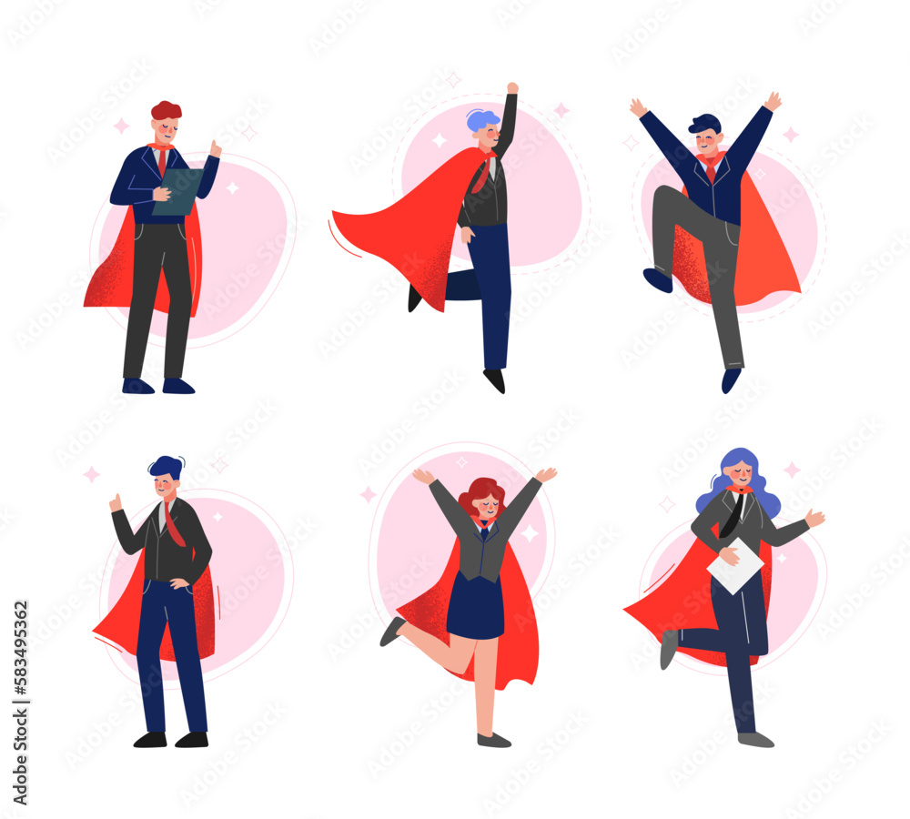 Super Businesspeople Character in Red Cape Vector Set Super Businesspeople Character in Red Cape Vector Set