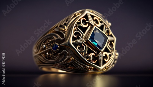 Awesome expensive luxury georgian era ring, close-up shot. AI generated.