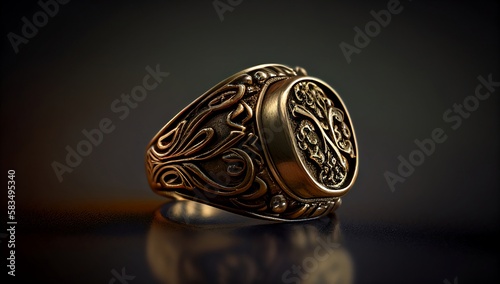Awesome expensive luxury middle age era ring, close-up shot. AI generated.