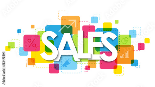 SALES colorful vector typography banner with icons