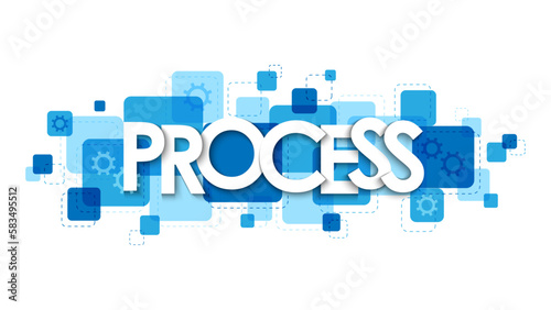 PROCESS blue vector typography banner with cogs