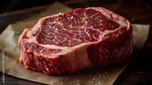 Savor the Juicy Perfection of Ribeye Steak, raw meat, juice thick meat, GENERATIVE AI