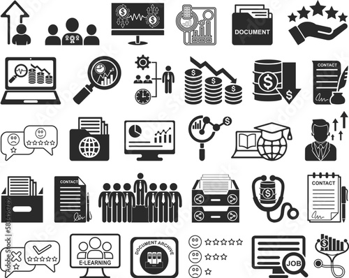 Business icon, management icon set black vector