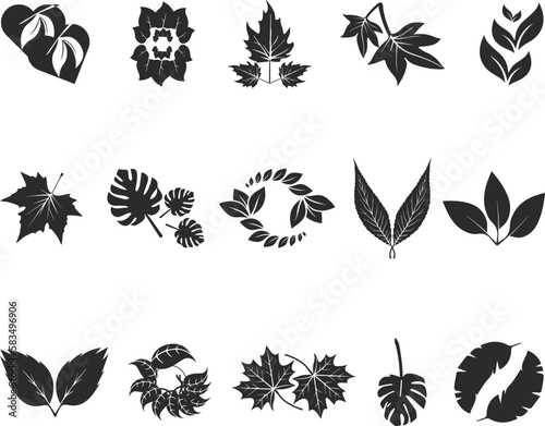 Leaf icon set, nature element icon set black vector