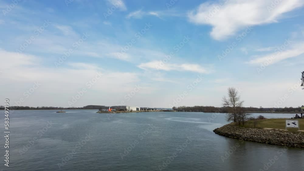 Danubiana Meulensteen Art Museum, aerial view of the museum on Danube river, 4k Danubiana Meulensteen Art Museum, aerial view of the museum on Danube river, 4k
