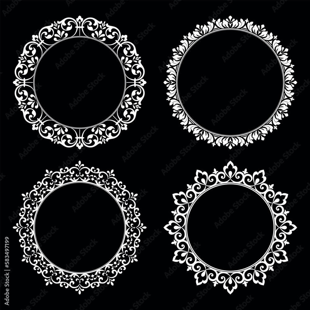 Set of decorative frames Elegant vector element for design in Eastern style, place for text. Floral black and white borders. Lace illustration for invitations and greeting cards.