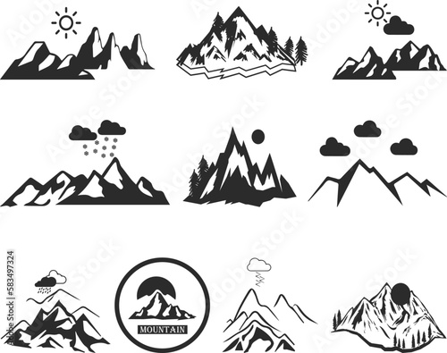 Mountain icon, 10 nature element icon set black vector