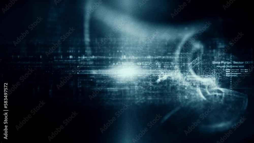 Advanced motion graphic digital data matrix web3 IOT cyber environment simulation big data analytic artificial intelligent simulation, head up display background