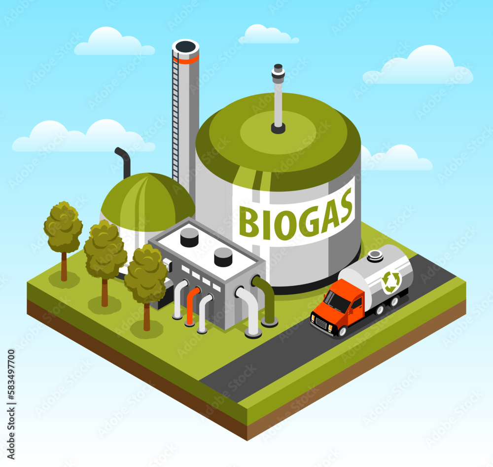 Biogas Factory Isometric Object - obrazy, fototapety, plakaty 