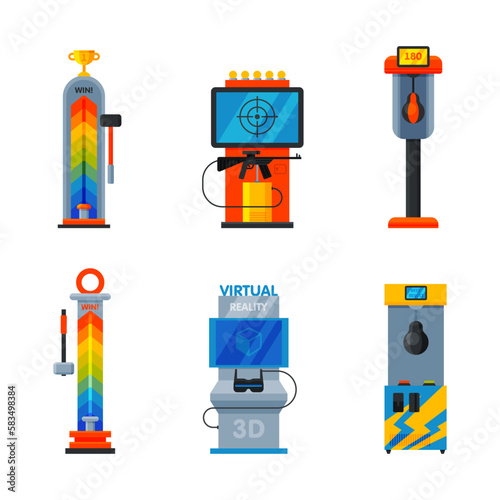 Colorful Game Machine Arcade for Gambling Vector Set