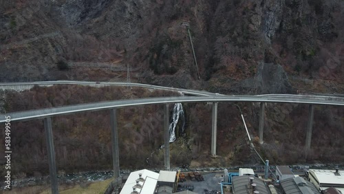 The Egratz Viaduct Bridge with leads from the French Alps to Italy - aerial view photo