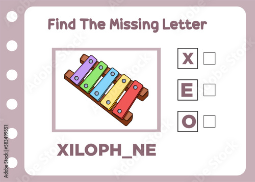 find the missing letter of xylophone for kids