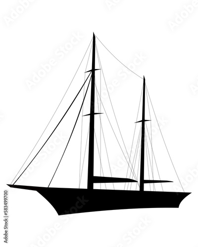 Silhouette of a classic  two-masted sailing ship, sailboat or yacht, black cut out isolated