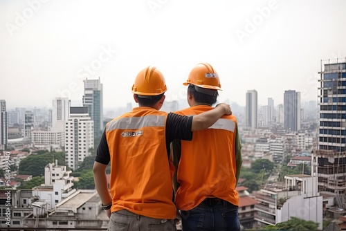 Construction workers overseeing the construction zone, generative ai