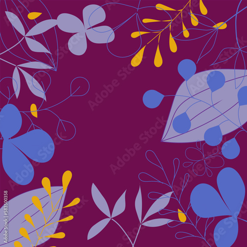 Abstract background of plants and flowers. Minimalist abstract postcard with outlines of tropical plants.