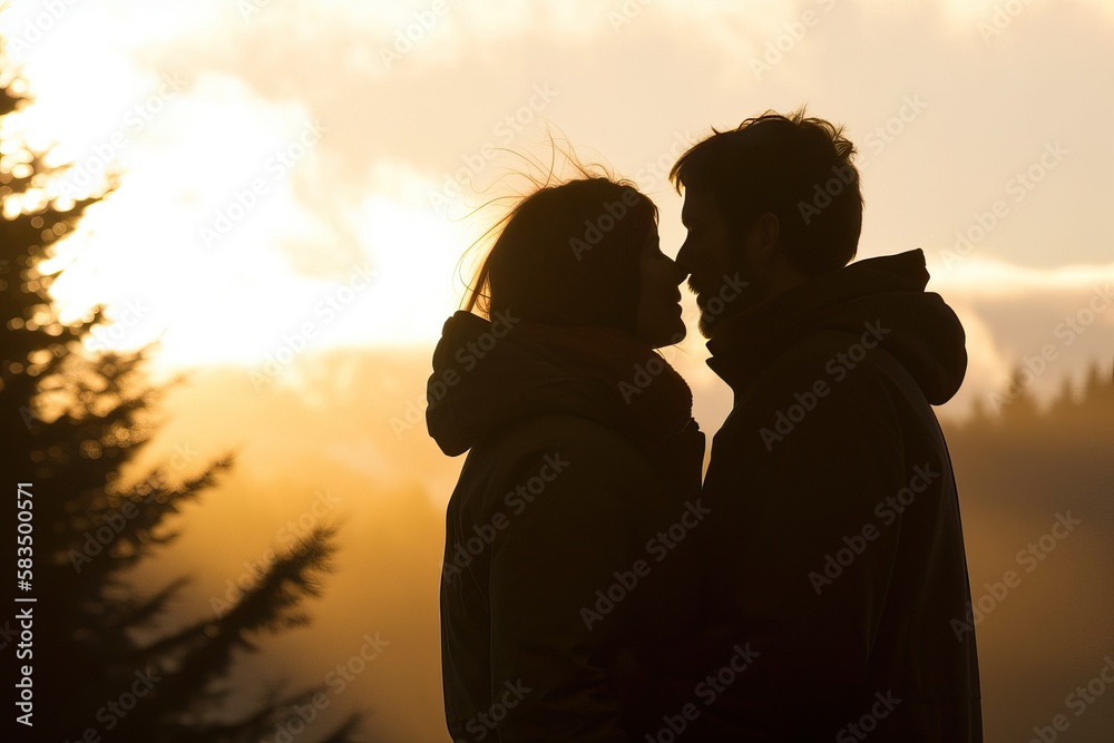 Couple lovingly enjoying each other at sunset, generative ai