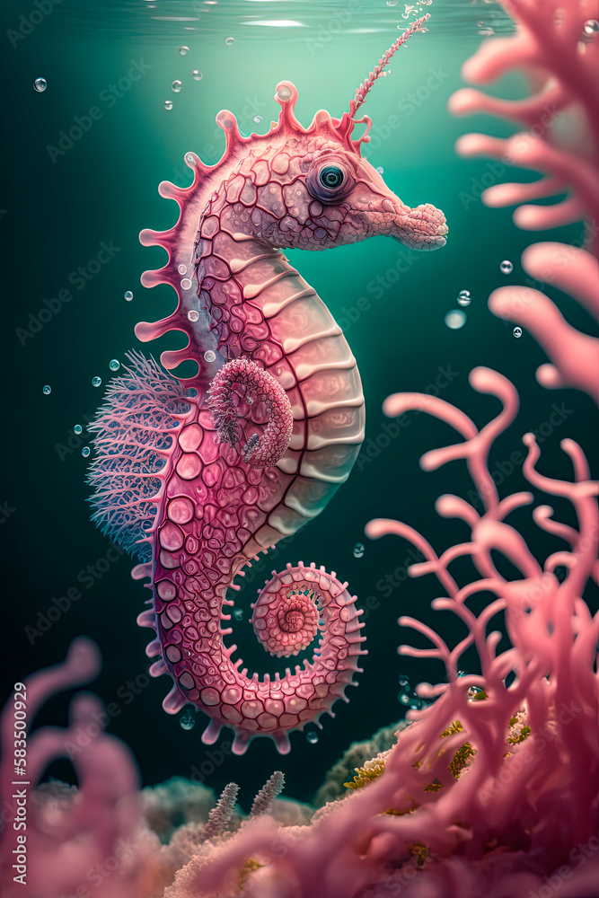 A seahorse in a body of water. Generative AI