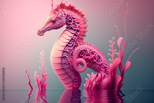 A seahorse in a body of water. Generative AI