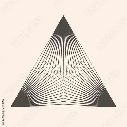 Triangle with lines as pyramid over white background. Abstract sacred illustration. Art line geometric concept.