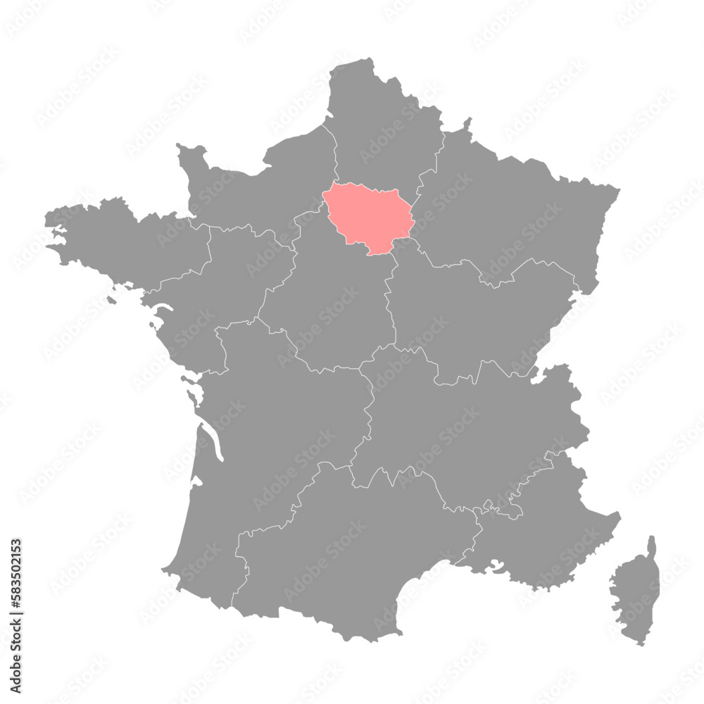 Ile de France Map. Region of France. Vector illustration.
