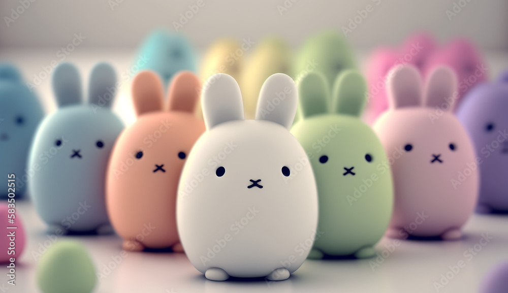 Kawaii easter bunny and easter eggs created with Generative AI Kawaii easter bunny and easter eggs created with Generative AI