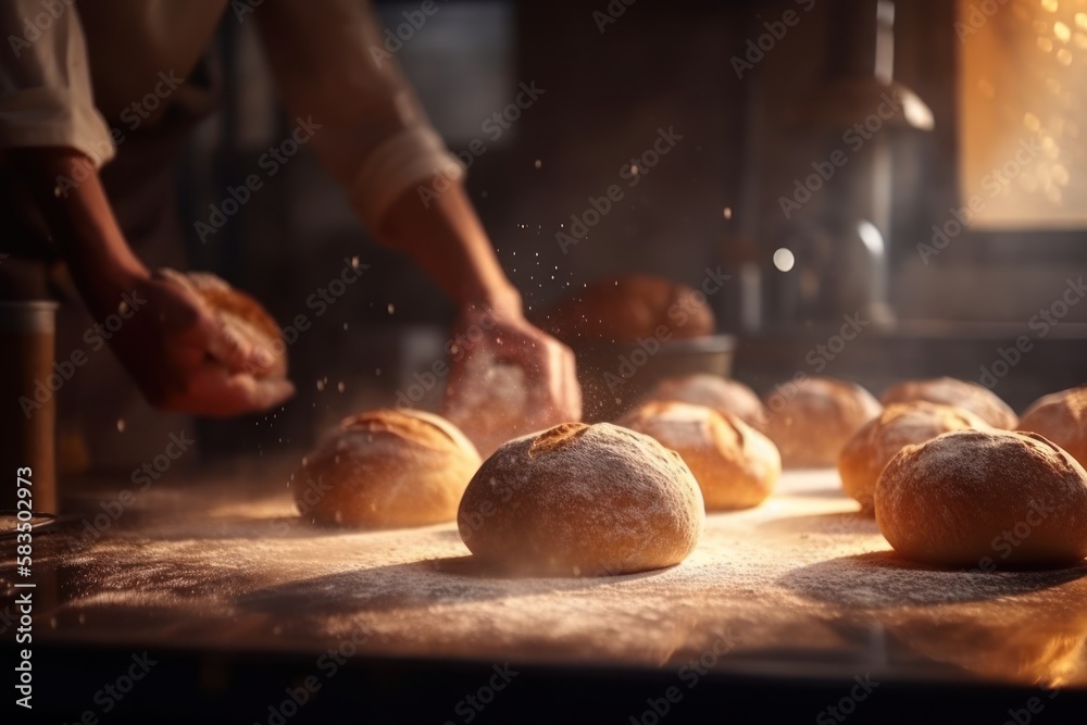 From Flour to Loaf: Baker's Hands Making Artisanal Bread, baker hands fresh bread GENERATIVE AI