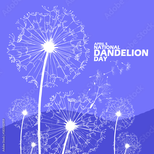 Beautiful dandelion flower plant with bold text on blue background to celebrate National Dandelion Day on April 5