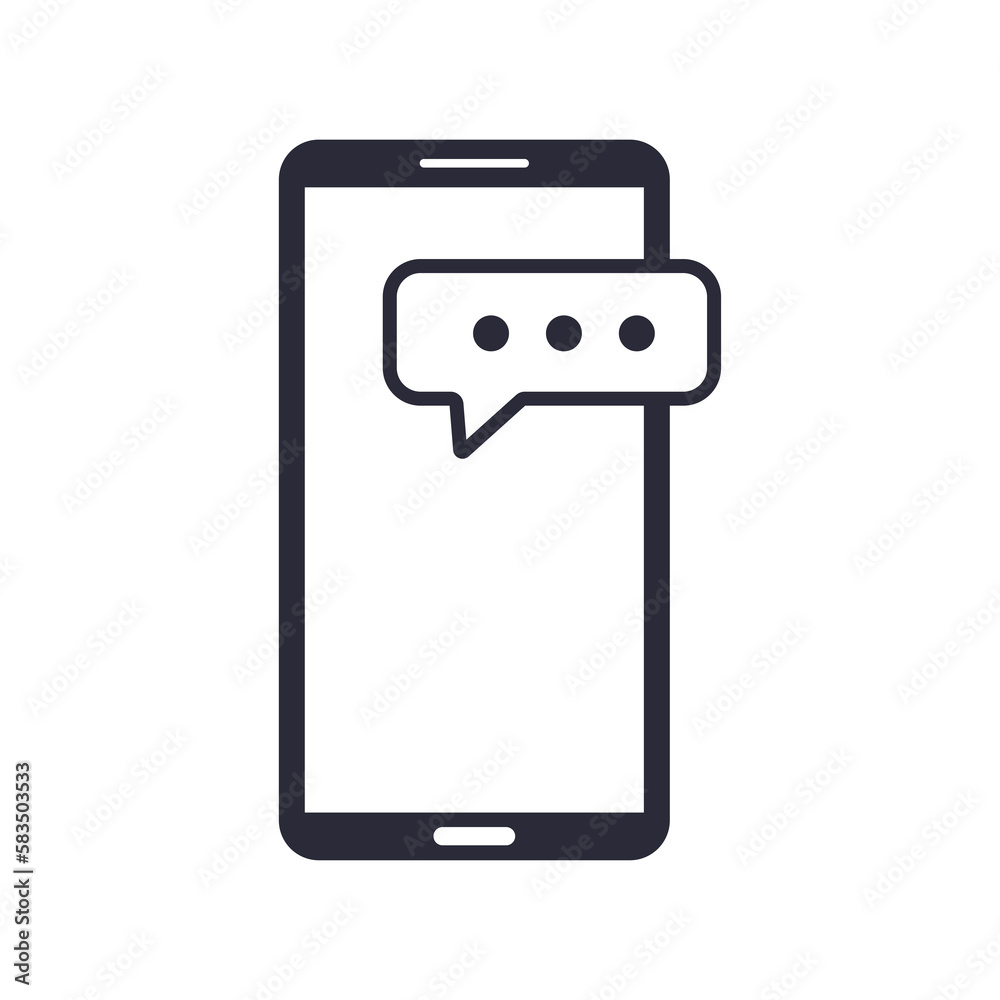 Smartphone and speech bubble icon on white background.