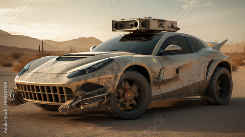 Post-Apocalyptic Supercar with Integrated Weapons  Ai generaitive