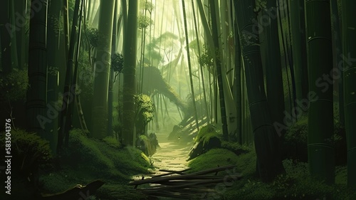 Bamboo Forest Fantasy Backdrop  Concept Art  CG Artwork  Realistic Illustration with Generative AI 