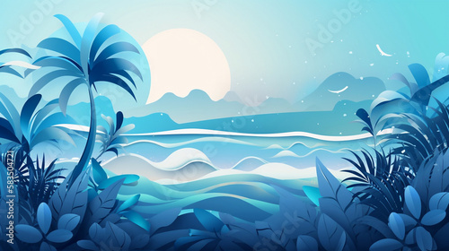 Abstract blue seascape illustration. Generative AI