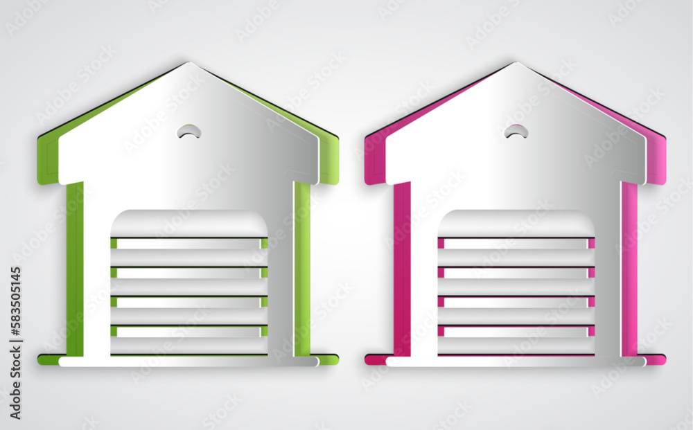 Paper cut Warehouse icon isolated on grey background. Paper art style. Vector Paper cut Warehouse icon isolated on grey background. Paper art style. Vector