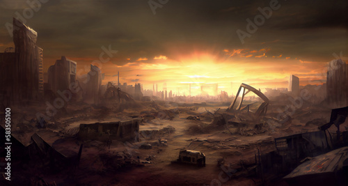 The Devastation of Earth: A Post-Apocalyptic Wasteland. Generative AI.