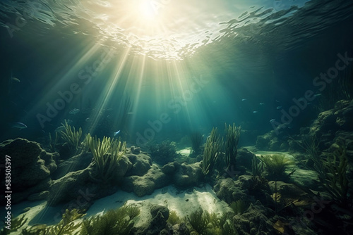 Underwater tropical scene. Generative AI