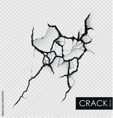 crack on the wall with broken pieces