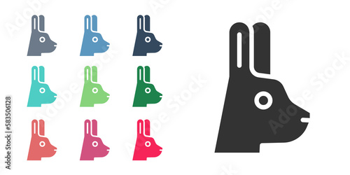 Black Rabbit with ears icon isolated on white background. Magic trick. Mystery entertainment concept. Set icons colorful. Vector