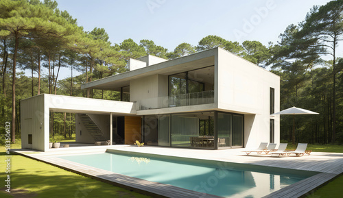 Ultra-modern minimalistic style house design. Generative AI © piai