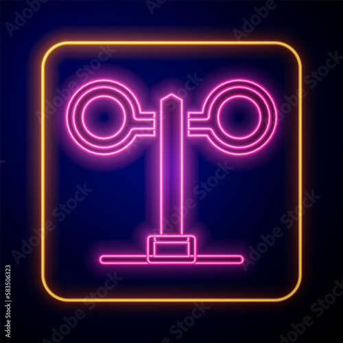 Glowing neon Train traffic light icon isolated on black background. Traffic lights for the railway to regulate the movement of trains. Vector