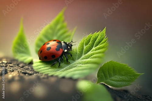 Ladybug insect closeup macro. Generative AI © Scrudje
