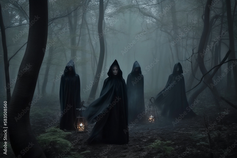 A gloomy dramatic background witches in black generative ai A gloomy dramatic background witches in black generative ai