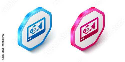 Isometric Fish finder echo sounder icon isolated on white background. Electronic equipment for fishing. Hexagon button. Vector