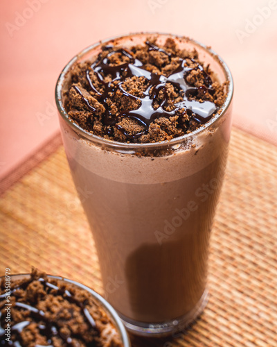 cold coffee with chocolate powder on top 