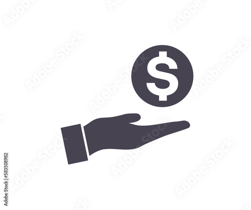 Hand holding a Dollar sign flat icon. Investment, investor, mutual fund, asset, risk management, economy, financial gain, interest vector design and illustration.