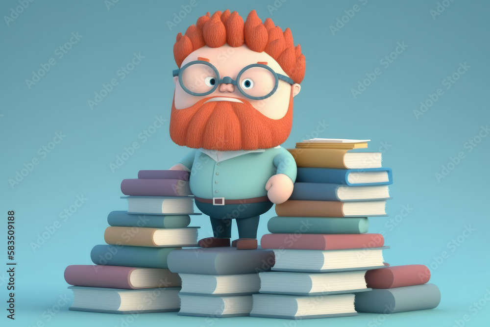 A red hair man wearing eyeglasses dedicated to the pursuit of knowledge and understanding, with a thirst for learning that is insatiable. Generative AI - obrazy, fototapety, plakaty 