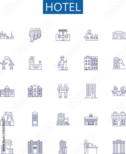 Hotel line icons signs set. Design collection of Hotel, Accommodation, Lodging, Resort, Inn, Suites, Booking, Vacation outline concept vector illustrations