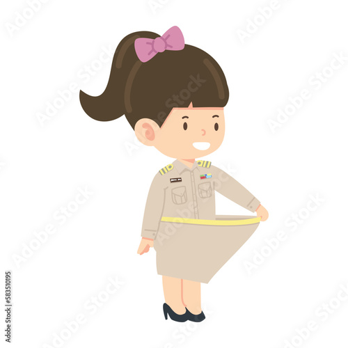 Thai teacher woman showing her weight loss