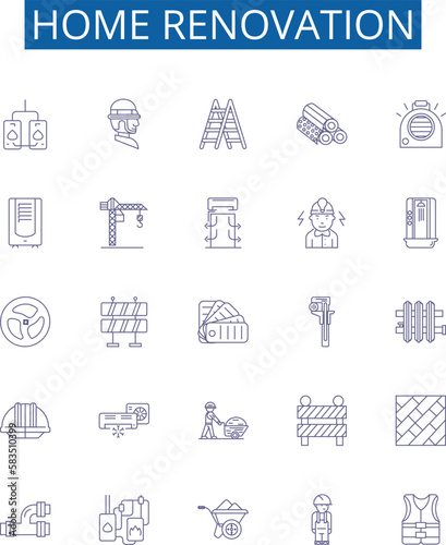 Home renovation line icons signs set. Design collection of Renovate, Remodel, Redecorate, Repair, Update, Decorate, Paint, Install outline concept vector illustrations