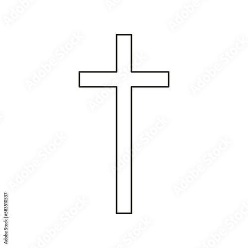 Catholic cross, single line drawing. Traditional religion symbol. Church sign cross one line art. Vector illustration