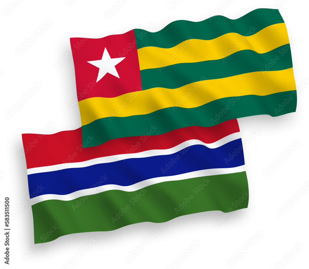 Flags of Togolese Republic and Republic of Gambia on a white background Flags of Togolese Republic and Republic of Gambia on a white background