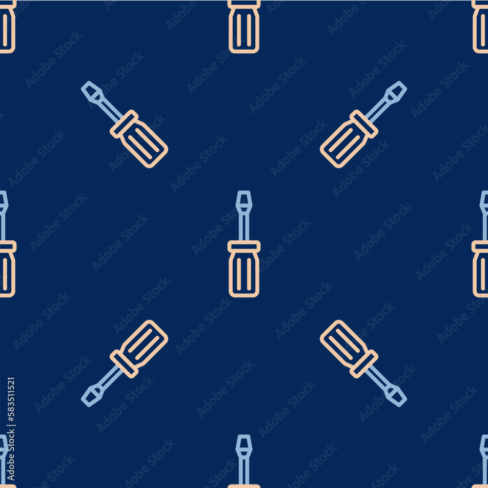 Line Screwdriver icon isolated seamless pattern on blue background. Service tool symbol. Vector Line Screwdriver icon isolated seamless pattern on blue background. Service tool symbol. Vector